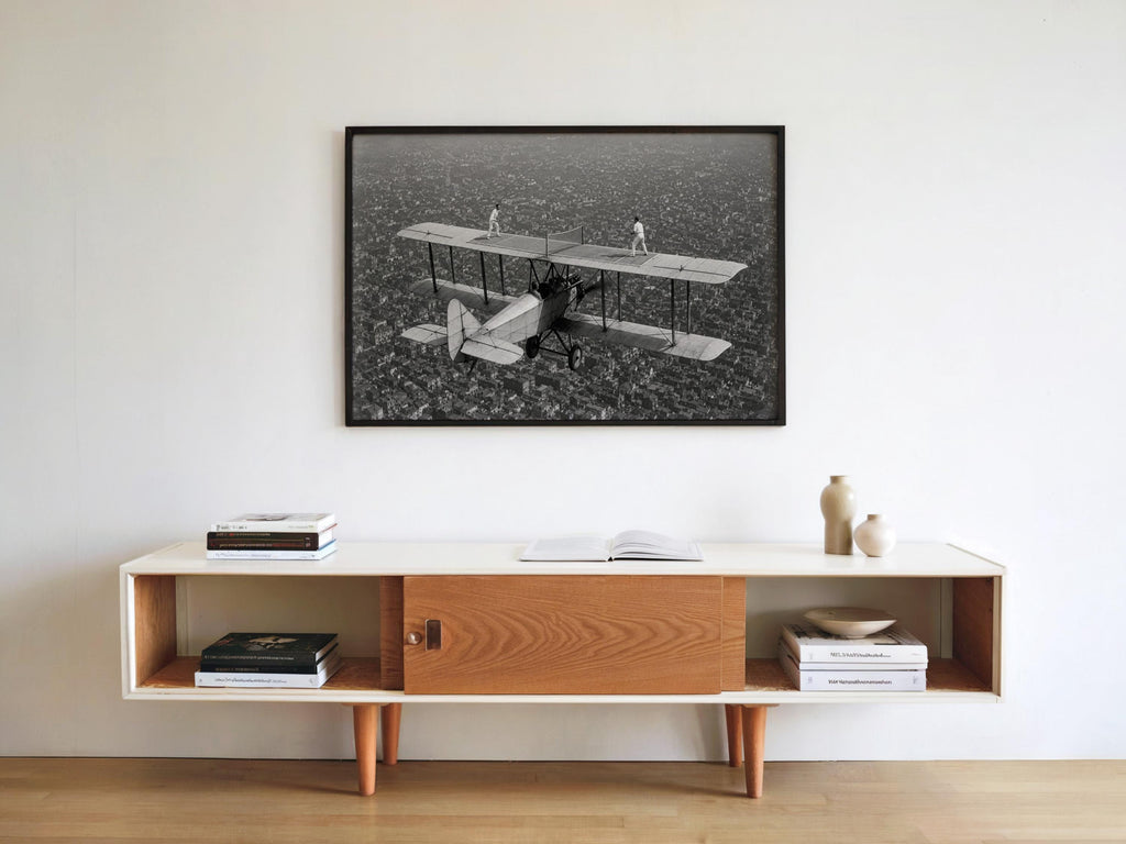 Vintage Airplane Print, Tennis Match On A Plane Photo, Quirky Retro Airline Wall Art, Surreal Sports Decor, Pilot Gift