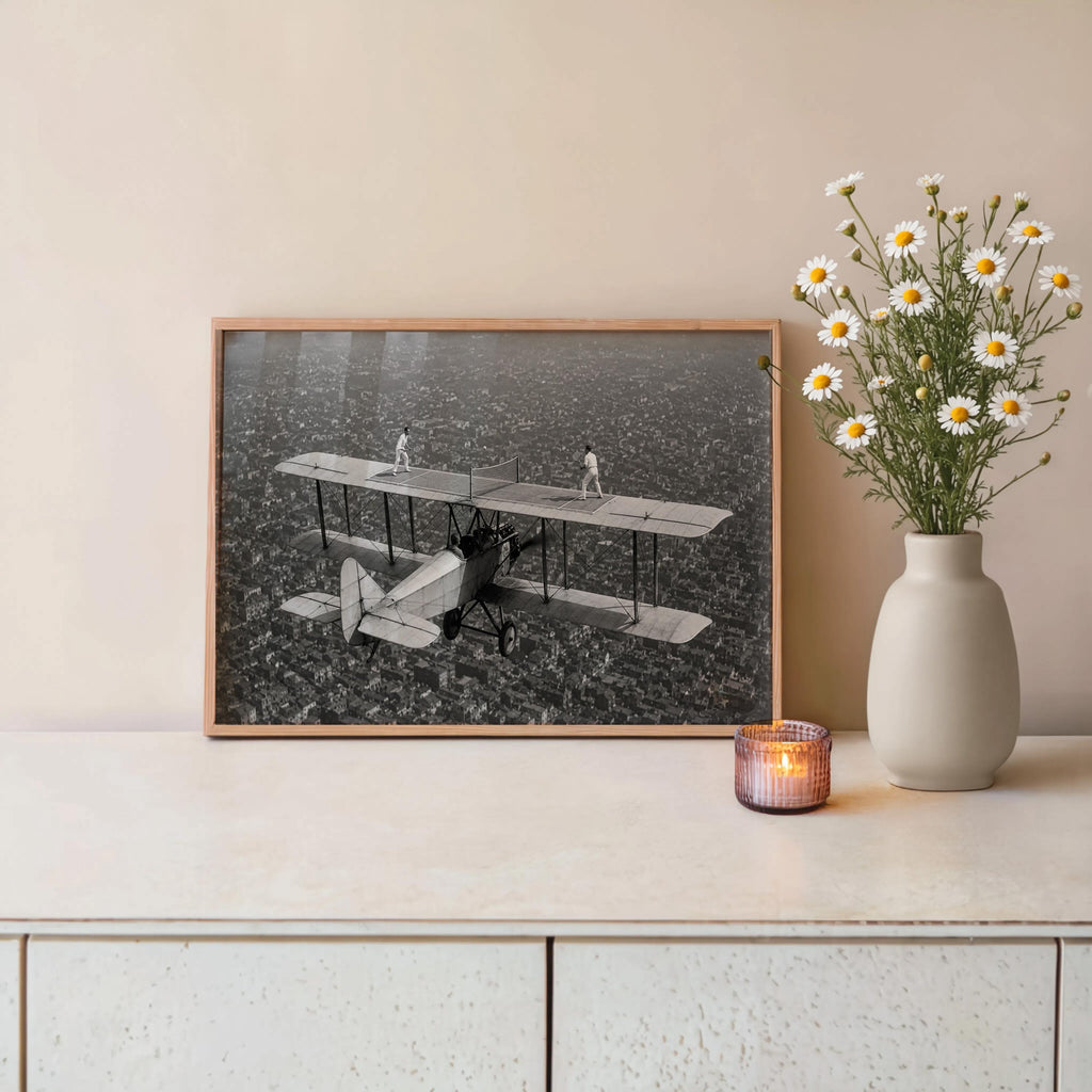 Vintage Airplane Print, Tennis Match On A Plane Photo, Quirky Retro Airline Wall Art, Surreal Sports Decor, Pilot Gift