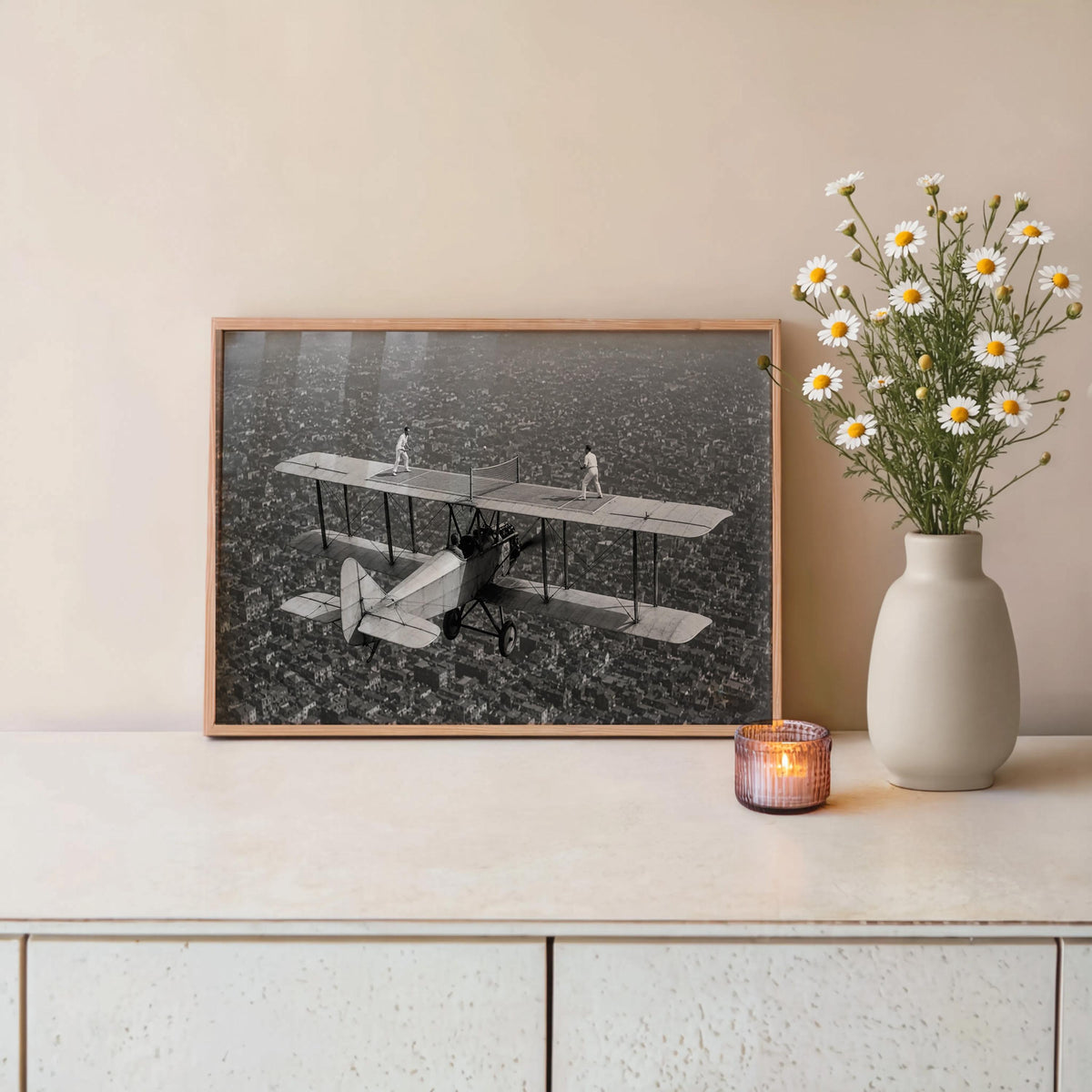 Vintage Airplane Print, Tennis Match On A Plane Photo, Quirky Retro Airline Wall Art, Surreal Sports Decor, Pilot Gift