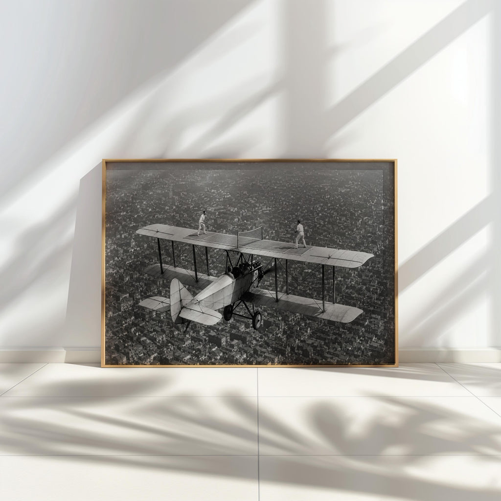 Vintage Airplane Print, Tennis Match On A Plane Photo, Quirky Retro Airline Wall Art, Surreal Sports Decor, Pilot Gift