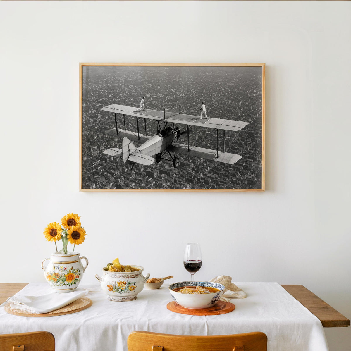 Vintage Airplane Print, Tennis Match On A Plane Photo, Quirky Retro Airline Wall Art, Surreal Sports Decor, Pilot Gift