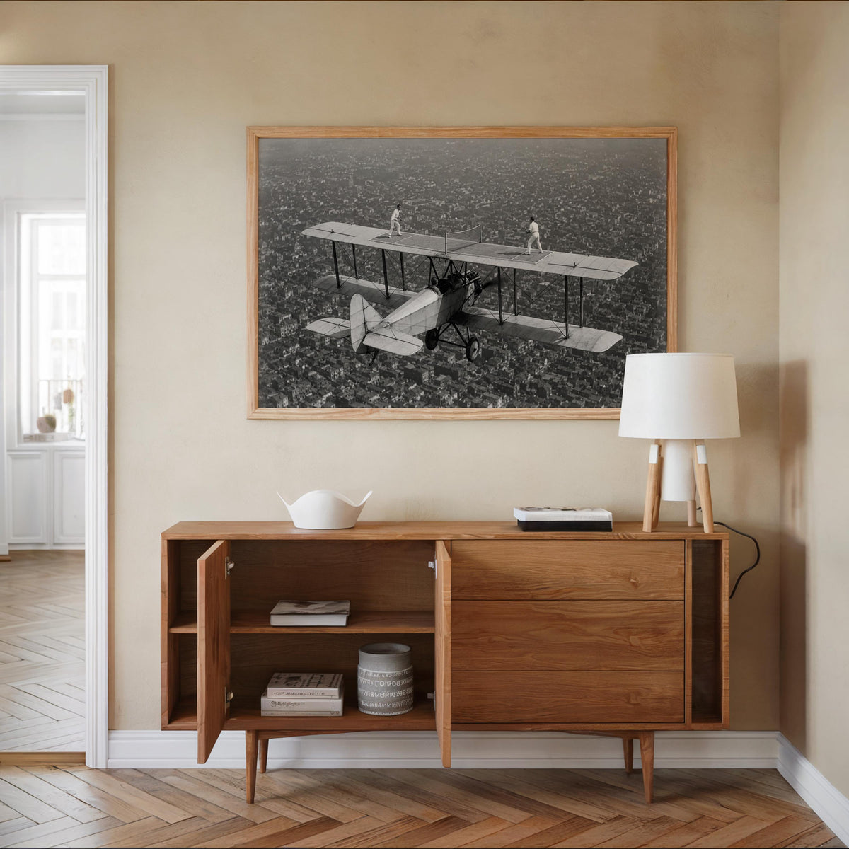 Vintage Airplane Print, Tennis Match On A Plane Photo, Quirky Retro Airline Wall Art, Surreal Sports Decor, Pilot Gift
