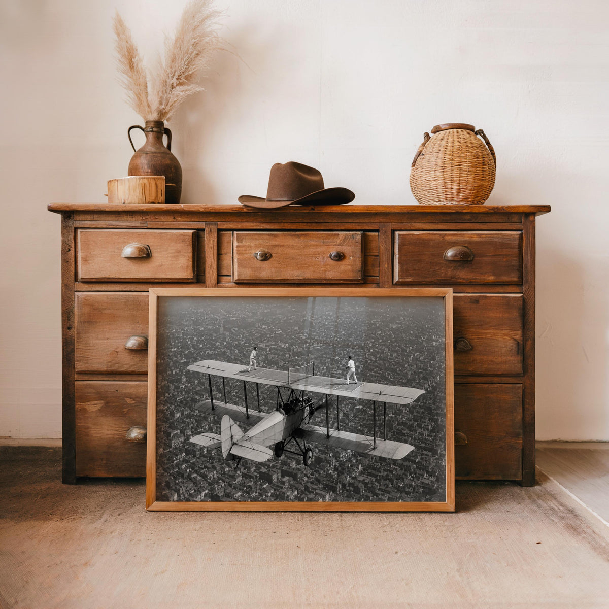 Vintage Airplane Print, Tennis Match On A Plane Photo, Quirky Retro Airline Wall Art, Surreal Sports Decor, Pilot Gift