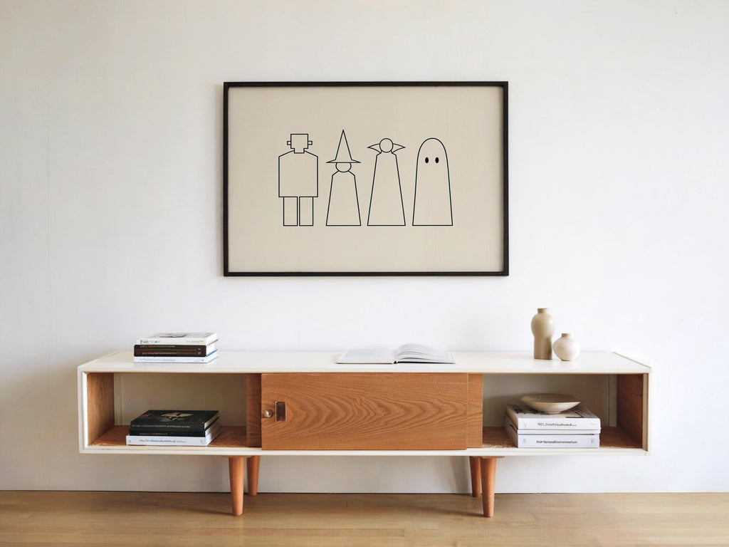 Halloween Monster Line Art, Frankenstein Witch Vampire Ghost Silhouette Print, Minimalist Spooky Season Decor, Witchy Minimalist Poster