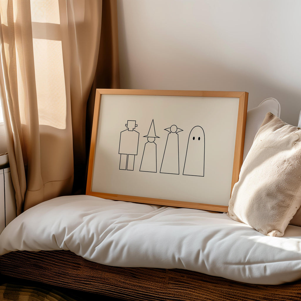 Halloween Monster Line Art, Frankenstein Witch Vampire Ghost Silhouette Print, Minimalist Spooky Season Decor, Witchy Minimalist Poster