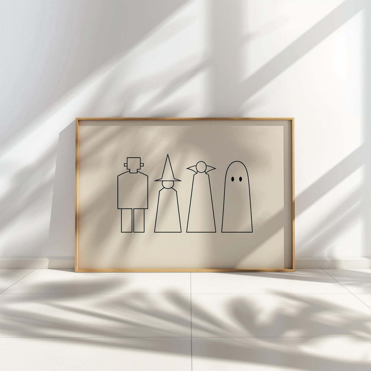 Halloween Monster Line Art, Frankenstein Witch Vampire Ghost Silhouette Print, Minimalist Spooky Season Decor, Witchy Minimalist Poster