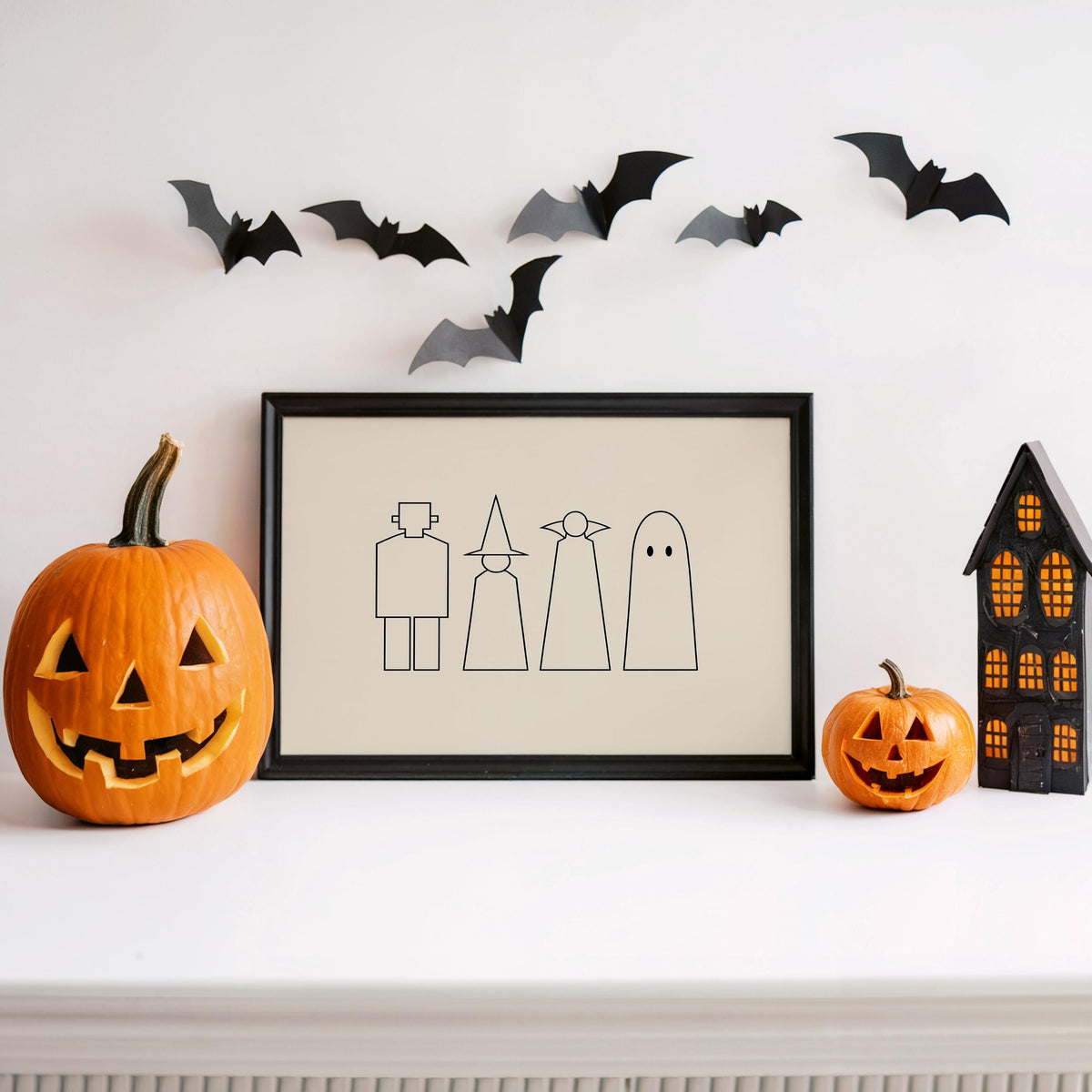 Halloween Monster Line Art, Frankenstein Witch Vampire Ghost Silhouette Print, Minimalist Spooky Season Decor, Witchy Minimalist Poster