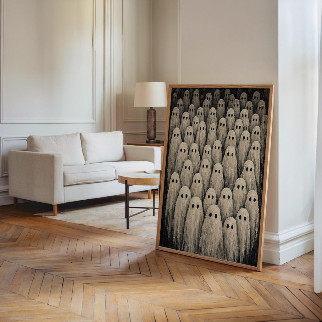 Ghost Gathering Wall Art, Rustic Impasto Halloween Painting, Spooky Season Gothic Home Decor, Whimsigoth Witchy Print, Dark Academia Gift