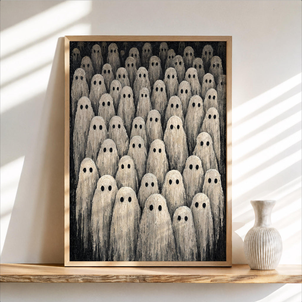 Ghost Gathering Wall Art, Rustic Impasto Halloween Painting, Spooky Season Gothic Home Decor, Whimsigoth Witchy Print, Dark Academia Gift