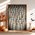 Ghost Gathering Wall Art, Rustic Impasto Halloween Painting, Spooky Season Gothic Home Decor, Whimsigoth Witchy Print, Dark Academia Gift