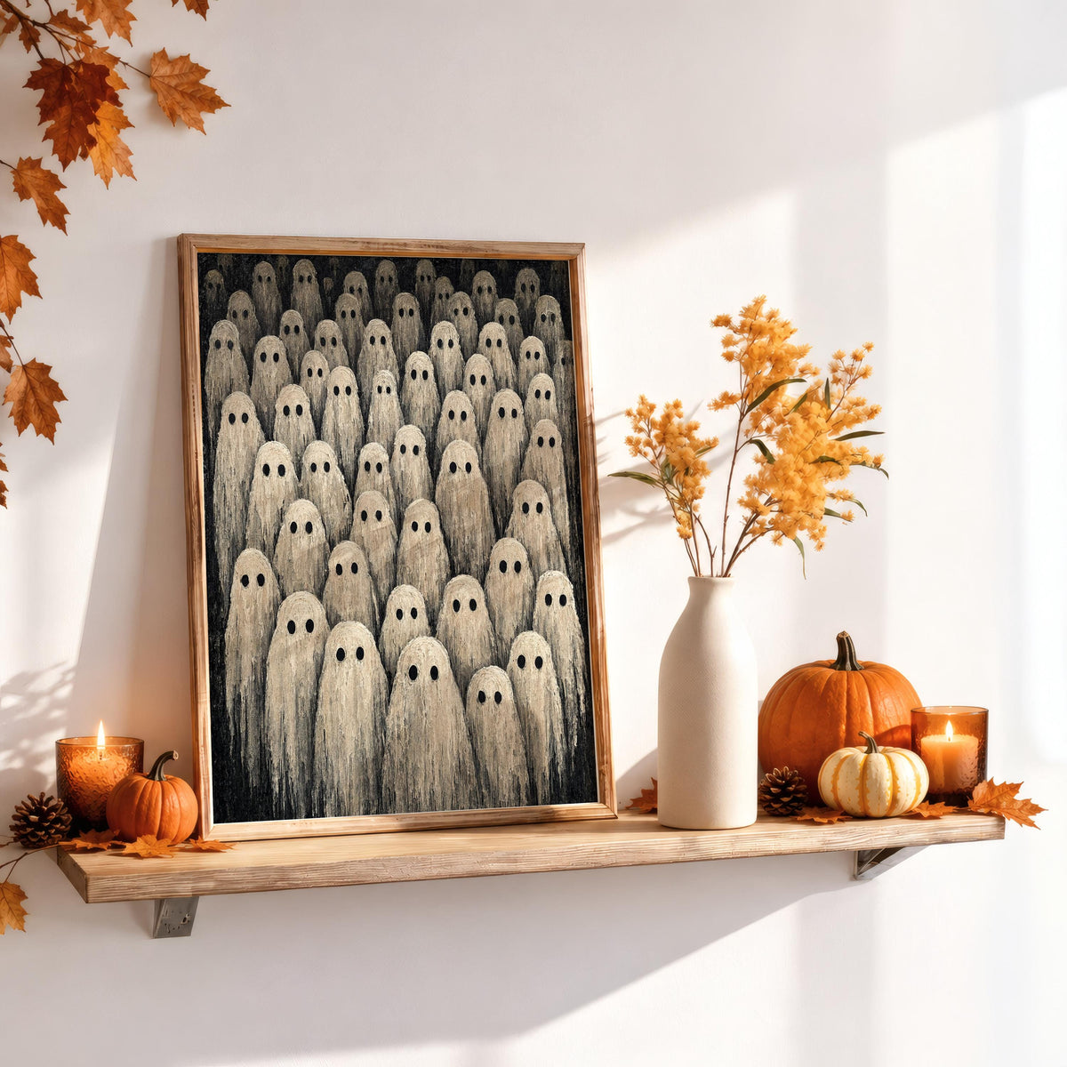 Ghost Gathering Wall Art, Rustic Impasto Halloween Painting, Spooky Season Gothic Home Decor, Whimsigoth Witchy Print, Dark Academia Gift