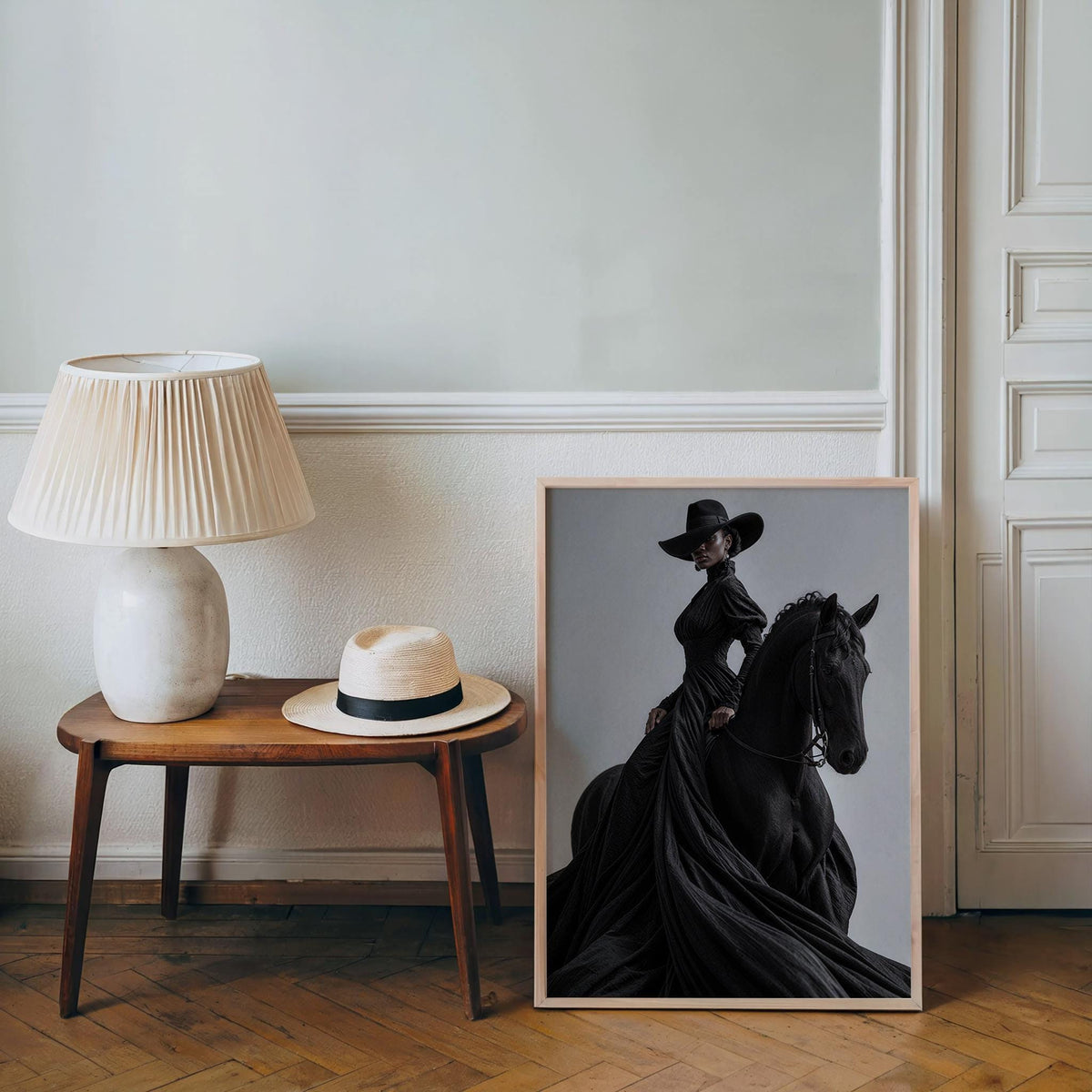 Afrocentric Horse Rider Wall Art, Black Woman Equestrian Fashion Print, Minimalist Girly fine Art, Chic African American Statement Decor