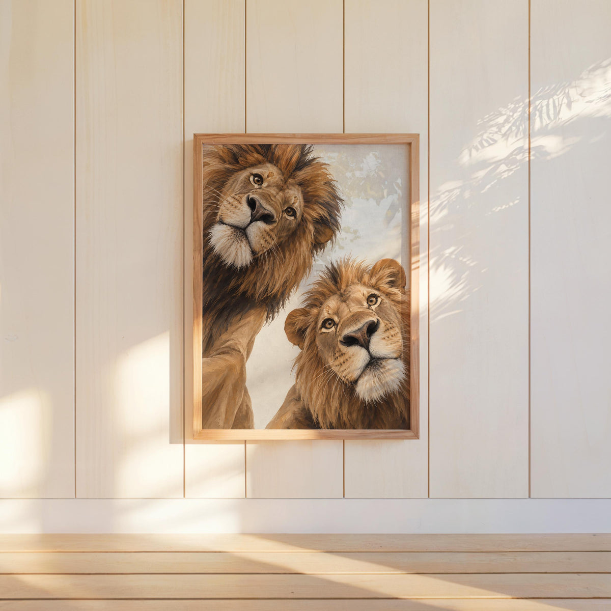 Lion Couple Wall Art, Whimsical Mid Century Print, Safari Jungle Nursery Decor, African Wildlife Poster