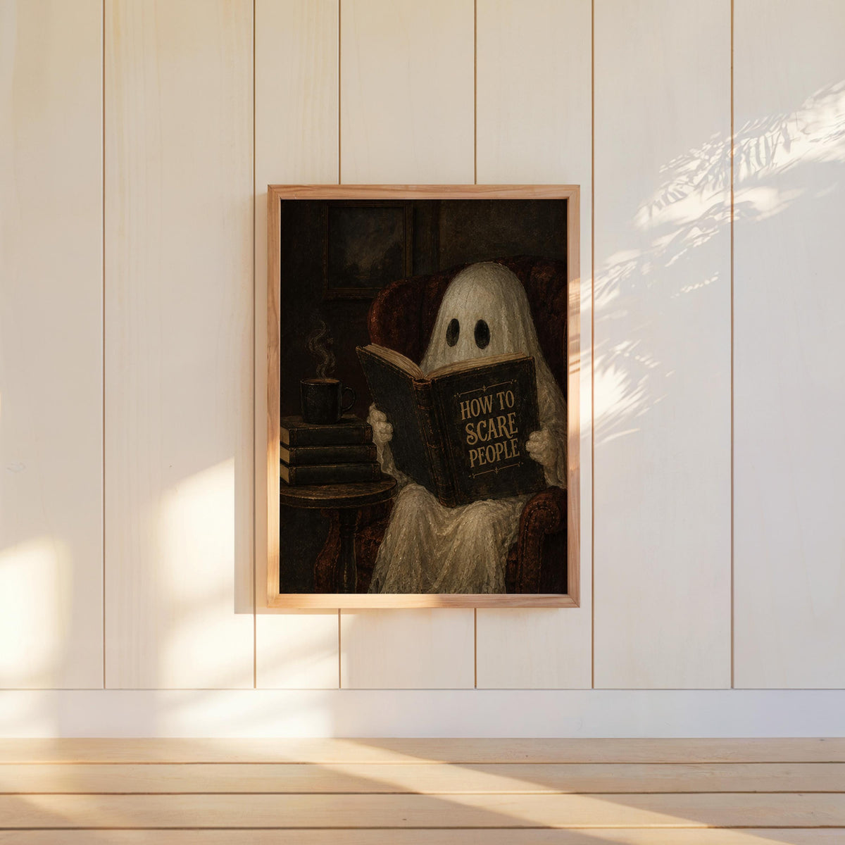 Ghost Reading Book Print, Funny How to Scare People Wall Art, Dark Academia Decor, Halloween Library Print, Humorous Gothic Home Accent