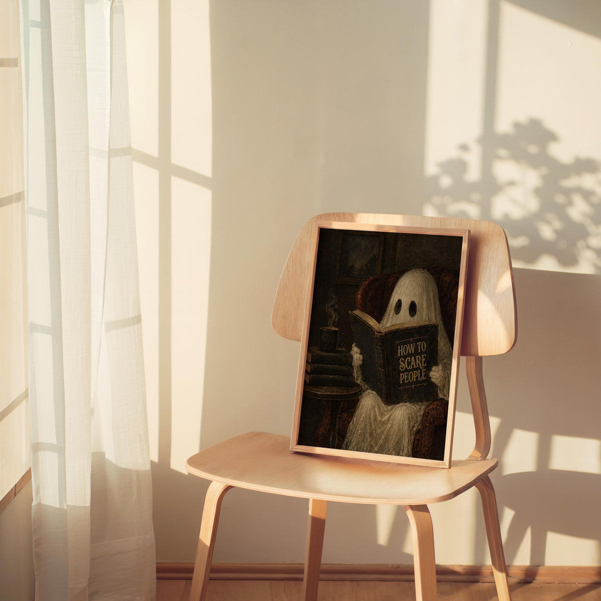 Ghost Reading Book Print, Funny How to Scare People Wall Art, Dark Academia Decor, Halloween Library Print, Humorous Gothic Home Accent