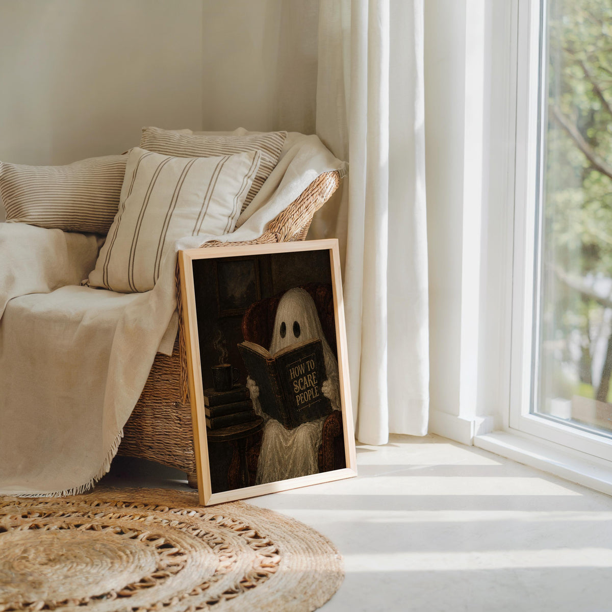 Ghost Reading Book Print, Funny How to Scare People Wall Art, Dark Academia Decor, Halloween Library Print, Humorous Gothic Home Accent