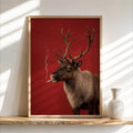 Smoking Reindeer Portrait Wall Art, Funny Christmas Print, Rudolp Santa Poster, Funny Animal Bar Cart Decor