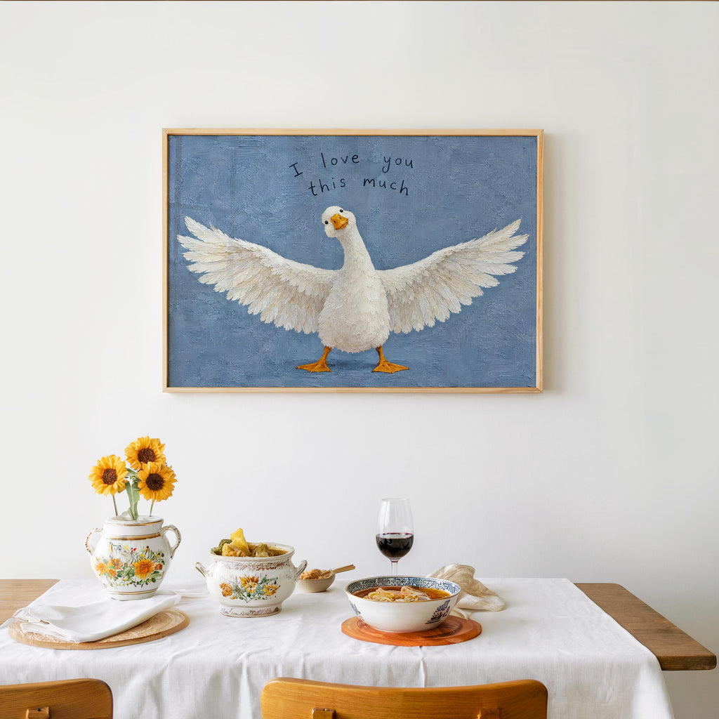 I Love You This Much Goose Wall Art, Funny Cute Valentine Gift for Her or Him, Playful Duck Illustration Print, Anniversary Home Decor