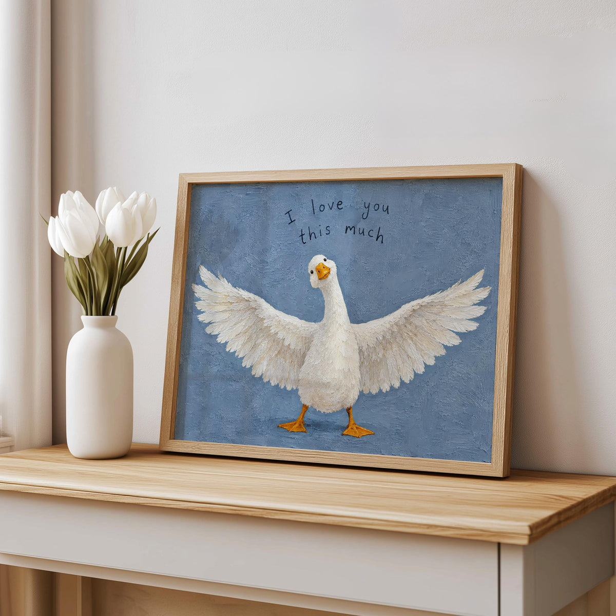 I Love You This Much Goose Wall Art, Funny Cute Valentine Gift for Her or Him, Playful Duck Illustration Print, Anniversary Home Decor