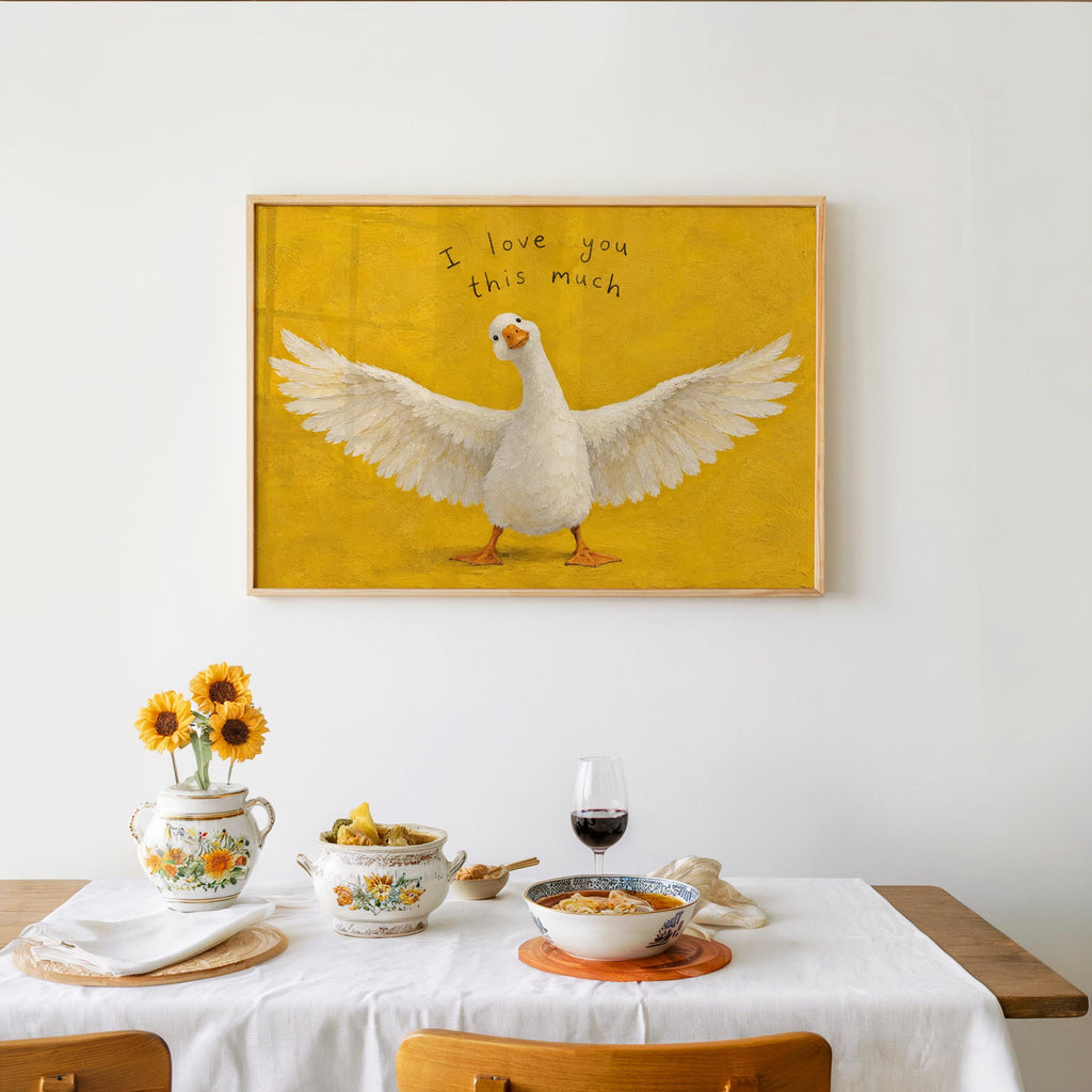 I Love You This Much Goose Wall Art, Funny Cute Valentine Gift for Her or Him, Playful Duck Illustration Print, Anniversary Home Decor