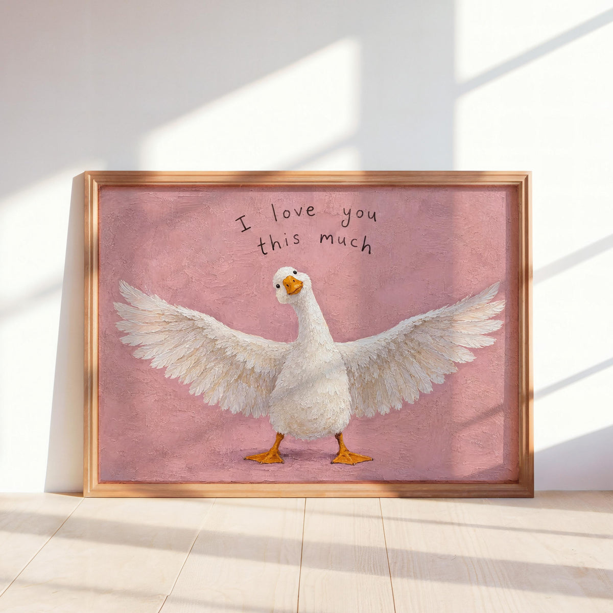I Love You This Much Goose Wall Art, Funny Cute Valentine Gift for Her or Him, Playful Duck Illustration Print, Anniversary Home Decor