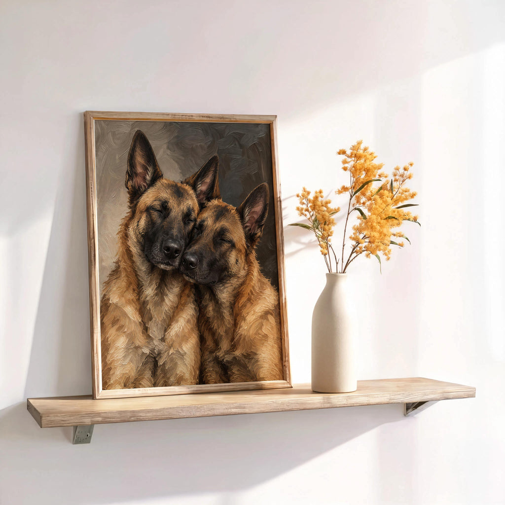 Belgian Malinois Dog Print, Expressive Shepherd Dogs Couple Portrait Poster, Textured Pet Wall Art, Vintage Animal Lover Decor Gift