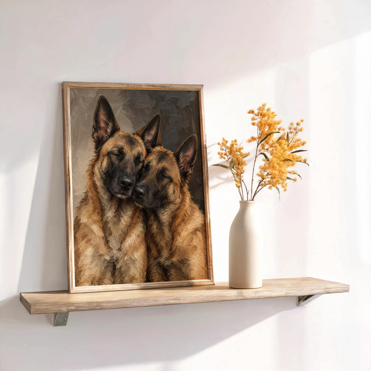 Belgian Malinois Dog Print, Expressive Shepherd Dogs Couple Portrait Poster, Textured Pet Wall Art, Vintage Animal Lover Decor Gift