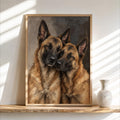 Belgian Malinois Dog Print, Expressive Shepherd Dogs Couple Portrait Poster, Textured Pet Wall Art, Vintage Animal Lover Decor Gift