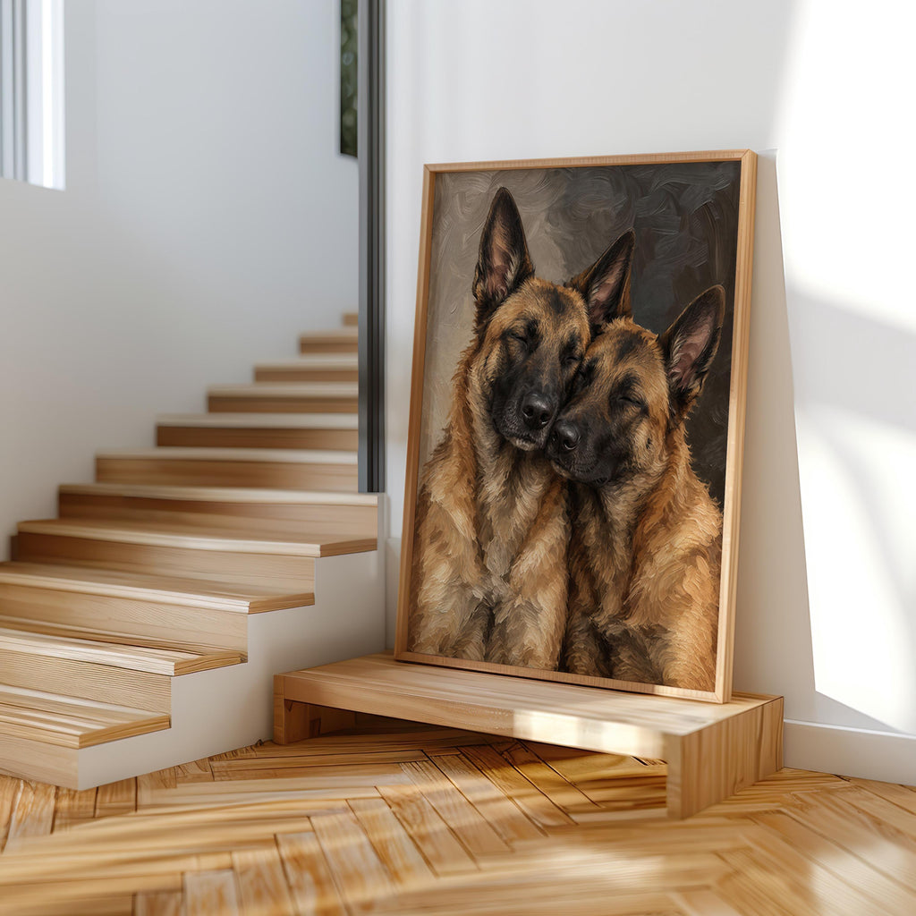 Belgian Malinois Dog Print, Expressive Shepherd Dogs Couple Portrait Poster, Textured Pet Wall Art, Vintage Animal Lover Decor Gift