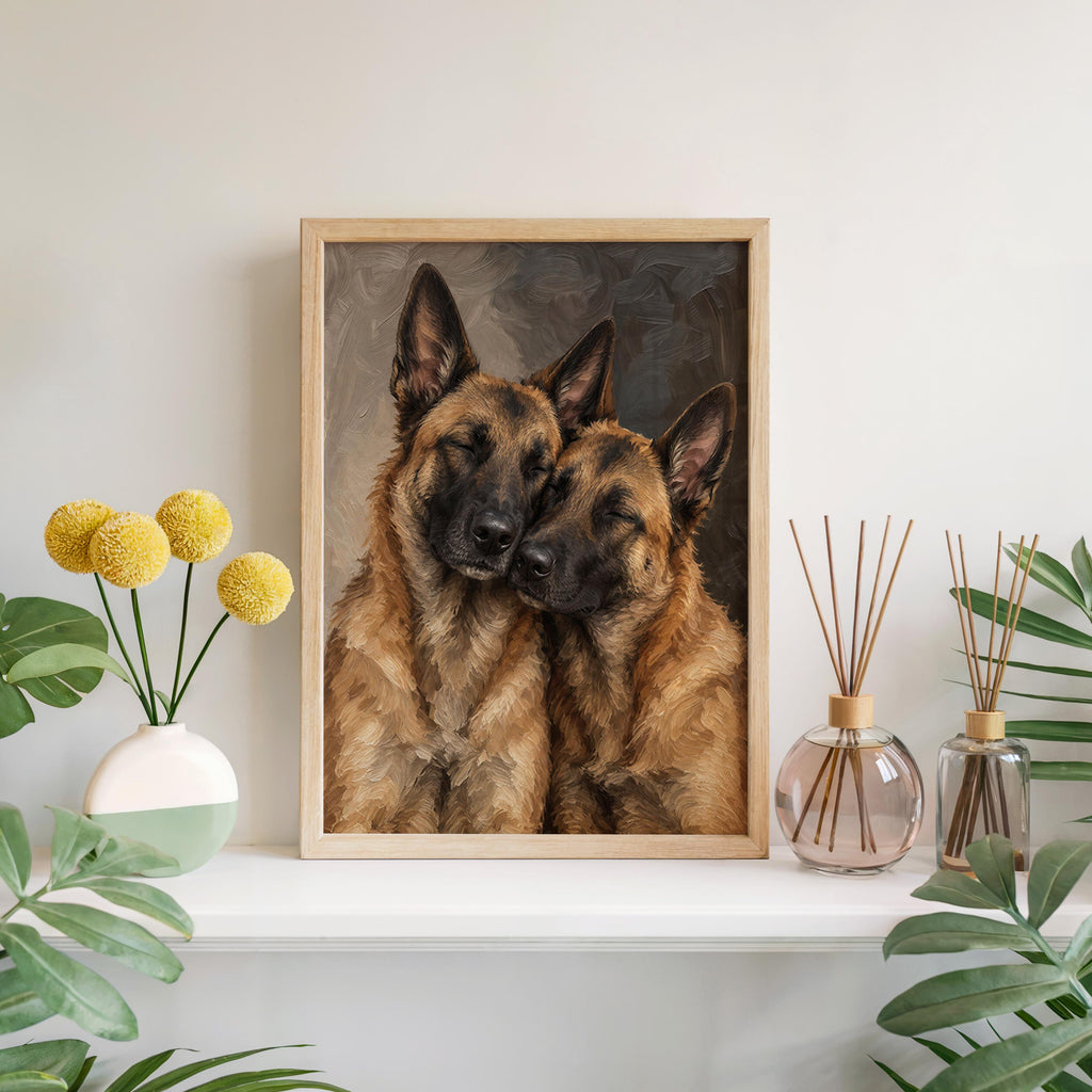 Belgian Malinois Dog Print, Expressive Shepherd Dogs Couple Portrait Poster, Textured Pet Wall Art, Vintage Animal Lover Decor Gift