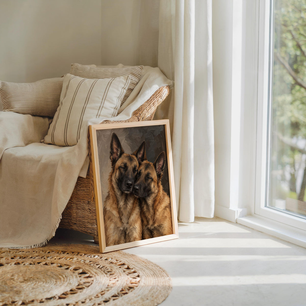Belgian Malinois Dog Print, Expressive Shepherd Dogs Couple Portrait Poster, Textured Pet Wall Art, Vintage Animal Lover Decor Gift