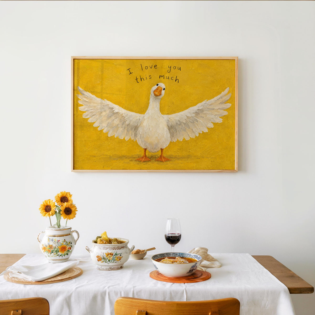 Silly Goose I Love You This Much Print, Funny Love Gift, Whimsical Bird Wall Art, Romantic Animal Poster, Cute Couple Valentines Keepsake