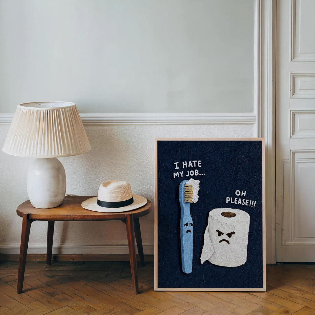 Funny Bathroom Print, I Hate My Job Restroom Wall Art, Sarcastic Toilet Paper & Toohbrush Poster, Quirky Loo Sign Decor, Coworker Gift