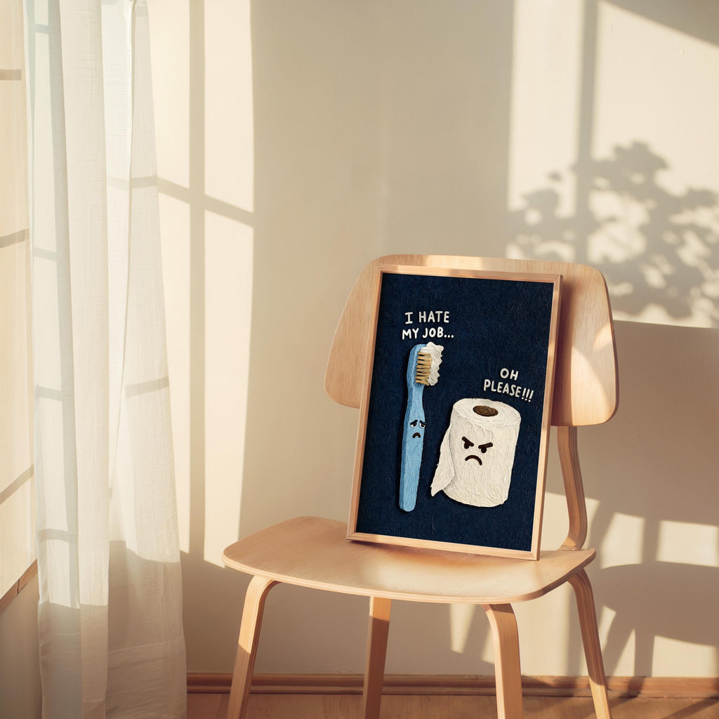 Funny Bathroom Print, I Hate My Job Restroom Wall Art, Sarcastic Toilet Paper & Toohbrush Poster, Quirky Loo Sign Decor, Coworker Gift