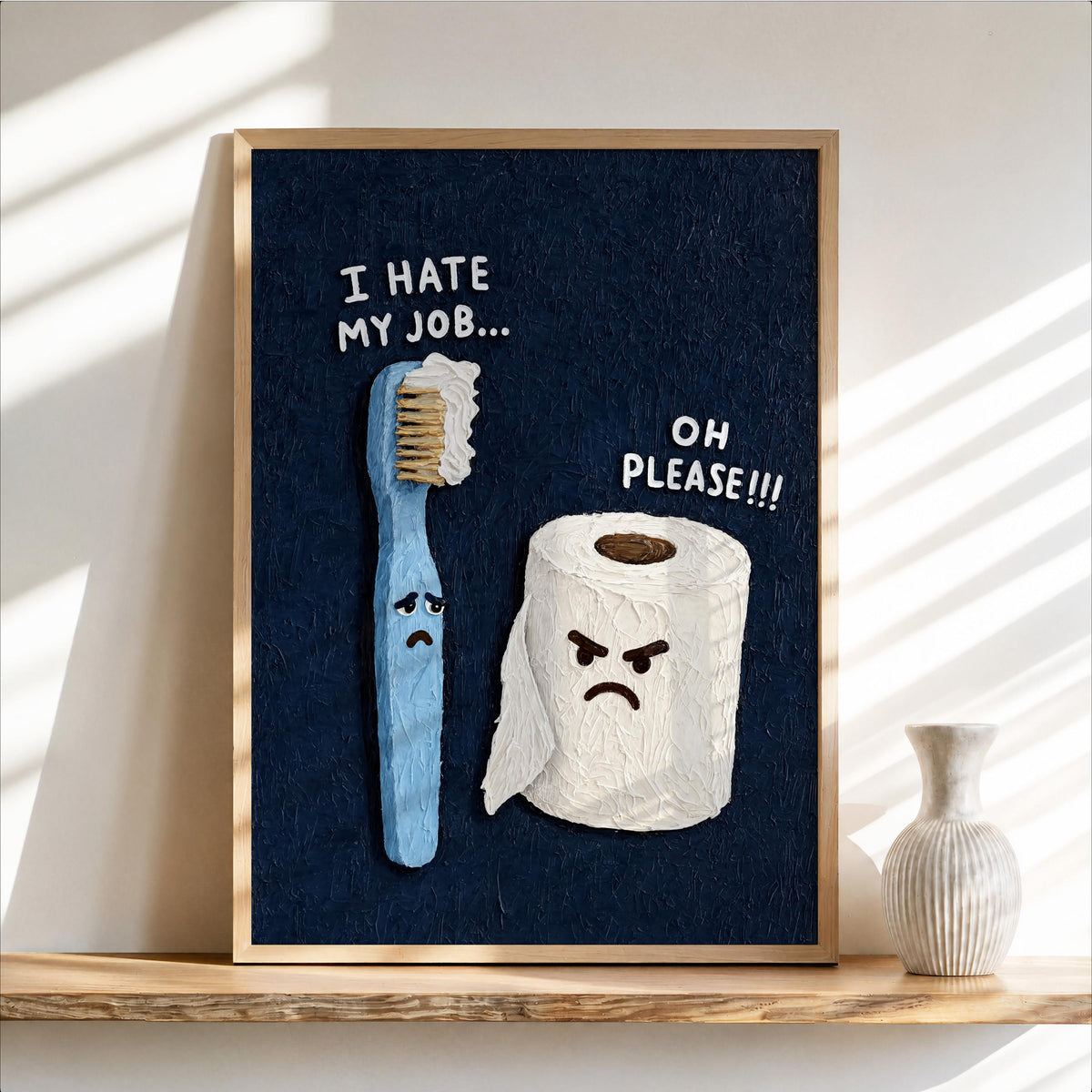 Funny Bathroom Print, I Hate My Job Restroom Wall Art, Sarcastic Toilet Paper & Toohbrush Poster, Quirky Loo Sign Decor, Coworker Gift