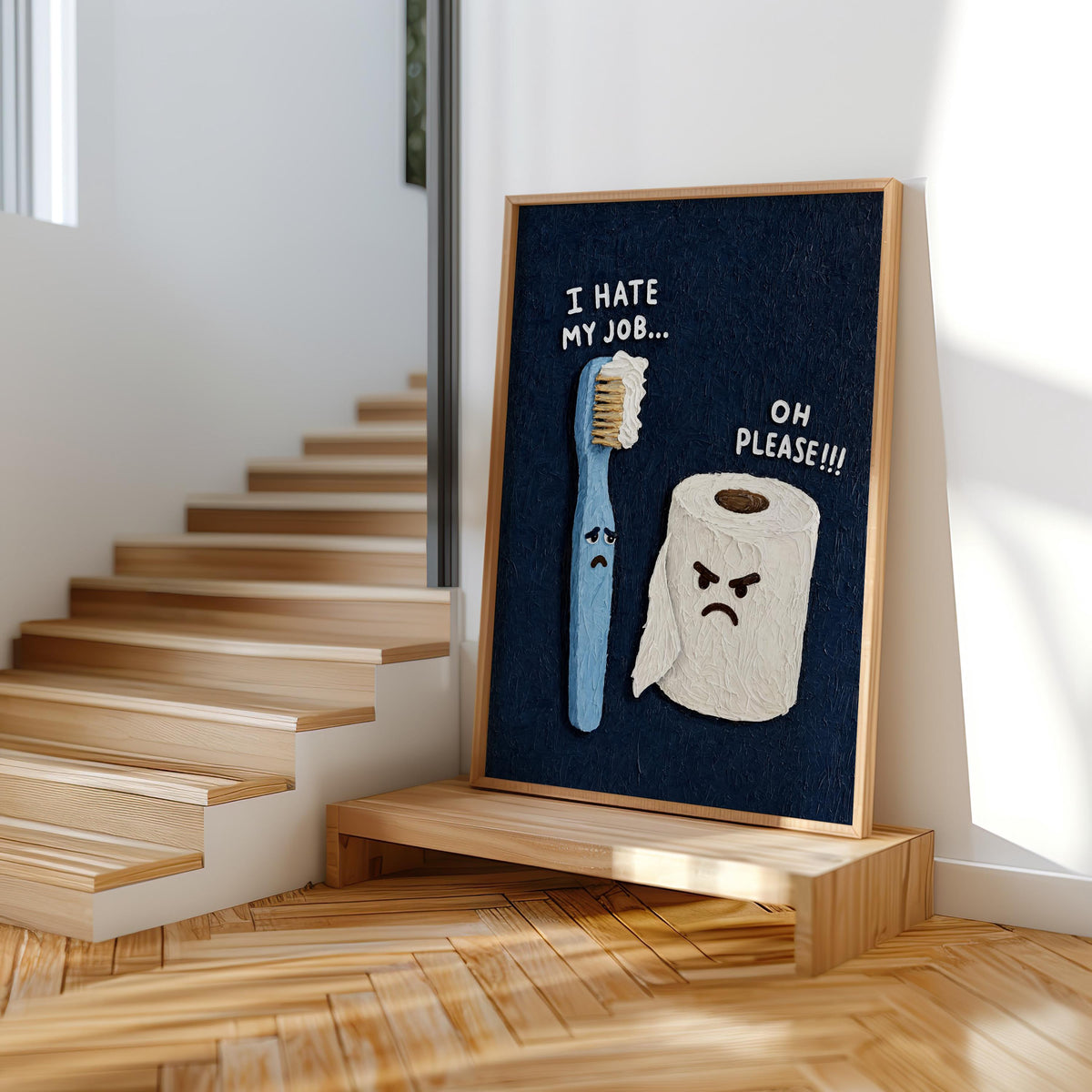 Funny Bathroom Print, I Hate My Job Restroom Wall Art, Sarcastic Toilet Paper & Toohbrush Poster, Quirky Loo Sign Decor, Coworker Gift