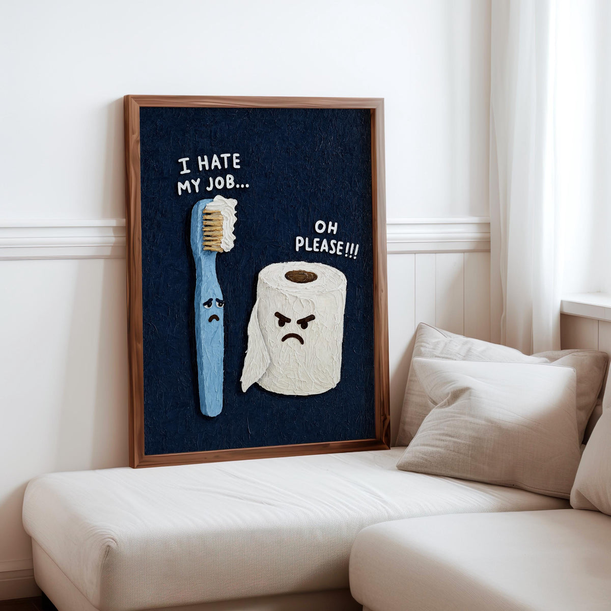 Funny Bathroom Print, I Hate My Job Restroom Wall Art, Sarcastic Toilet Paper & Toohbrush Poster, Quirky Loo Sign Decor, Coworker Gift