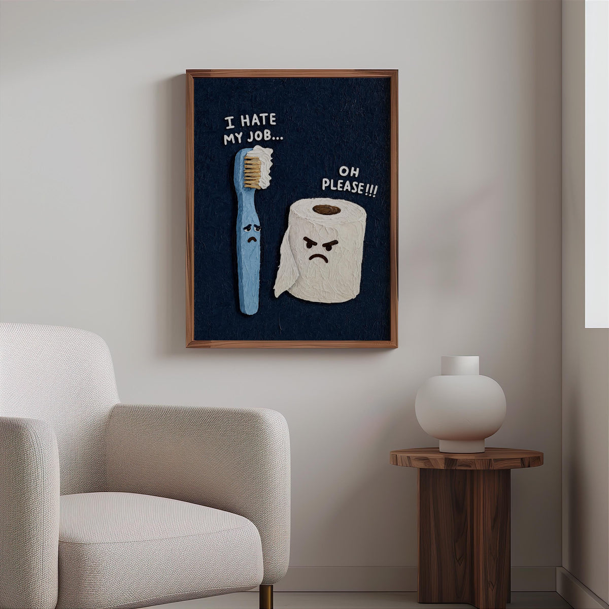 Funny Bathroom Print, I Hate My Job Restroom Wall Art, Sarcastic Toilet Paper & Toohbrush Poster, Quirky Loo Sign Decor, Coworker Gift