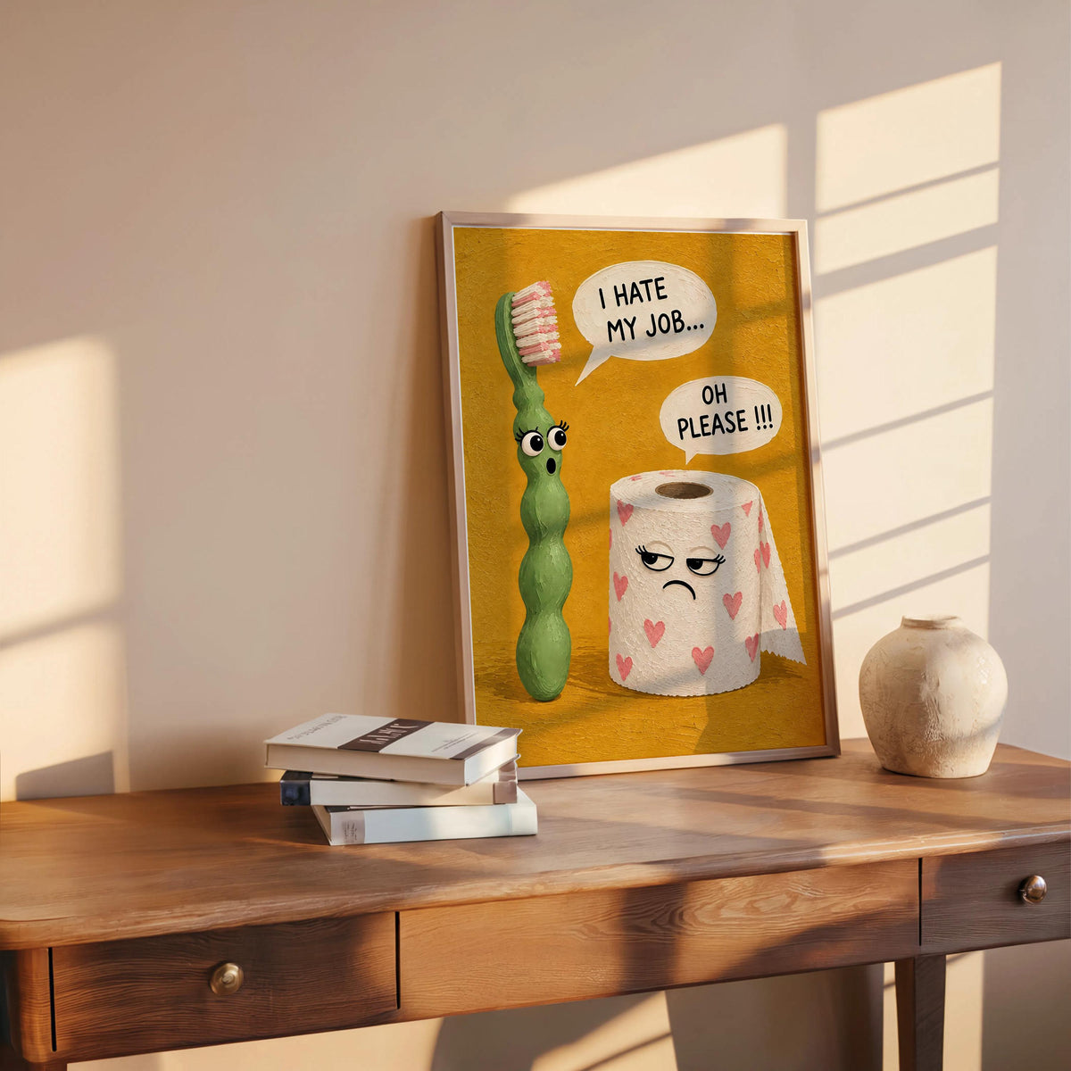 I Hate My Job Bathroom Wall Art, Funny Toilet Paper & Toothbrush Print, Sarcastic Restroom Decor, Quirky Guest Loo Sign, Kids Poster