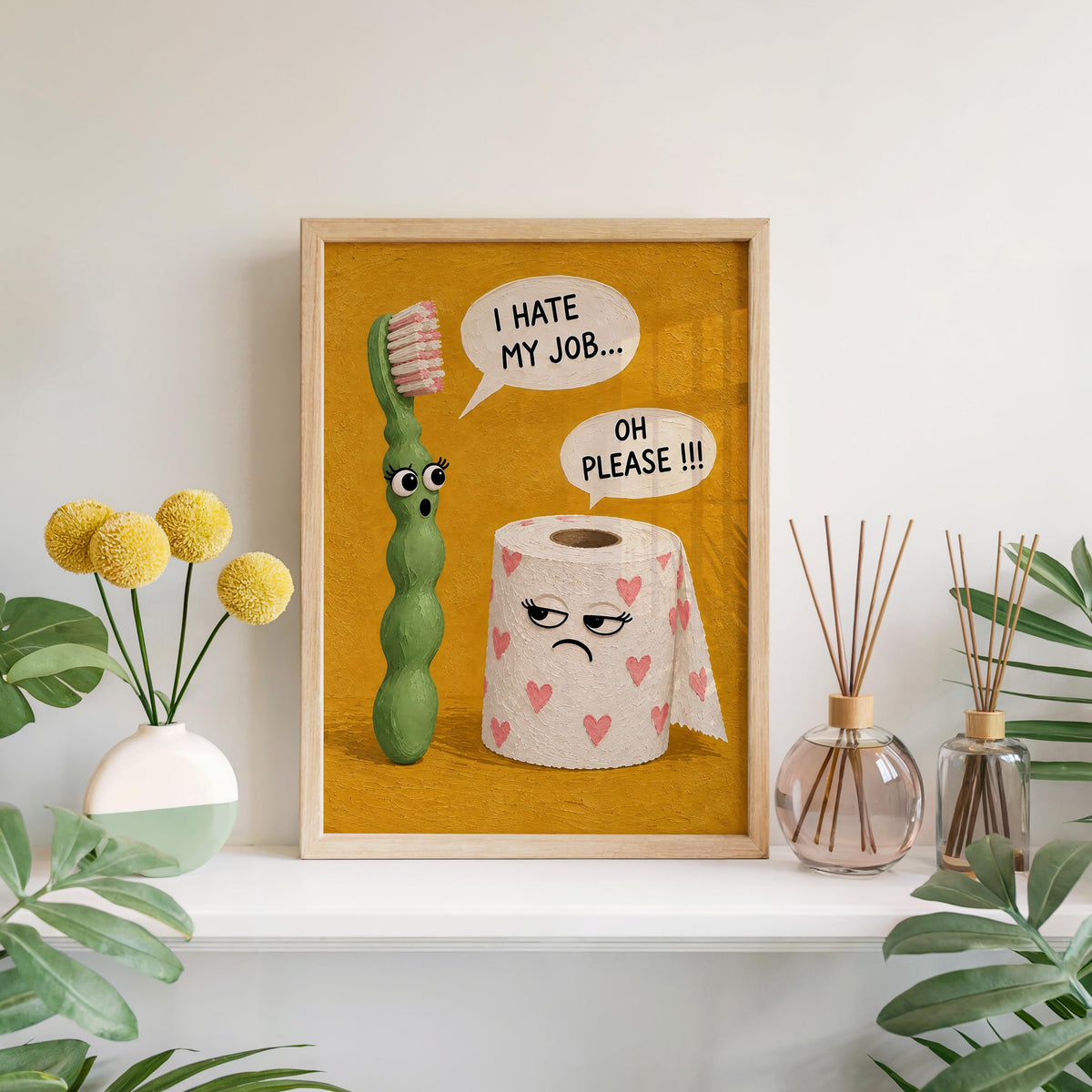 I Hate My Job Bathroom Wall Art, Funny Toilet Paper & Toothbrush Print, Sarcastic Restroom Decor, Quirky Guest Loo Sign, Kids Poster