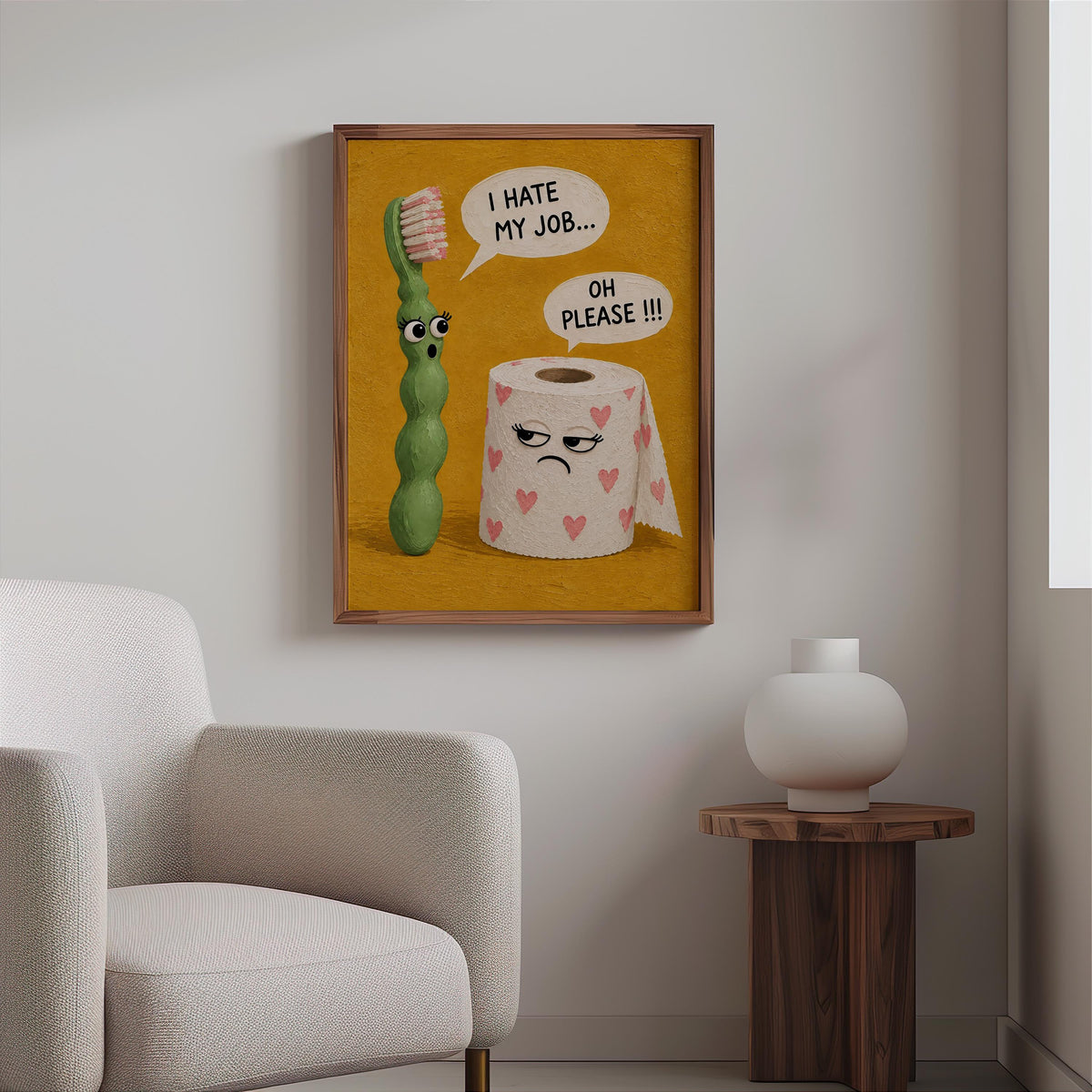 I Hate My Job Bathroom Wall Art, Funny Toilet Paper & Toothbrush Print, Sarcastic Restroom Decor, Quirky Guest Loo Sign, Kids Poster