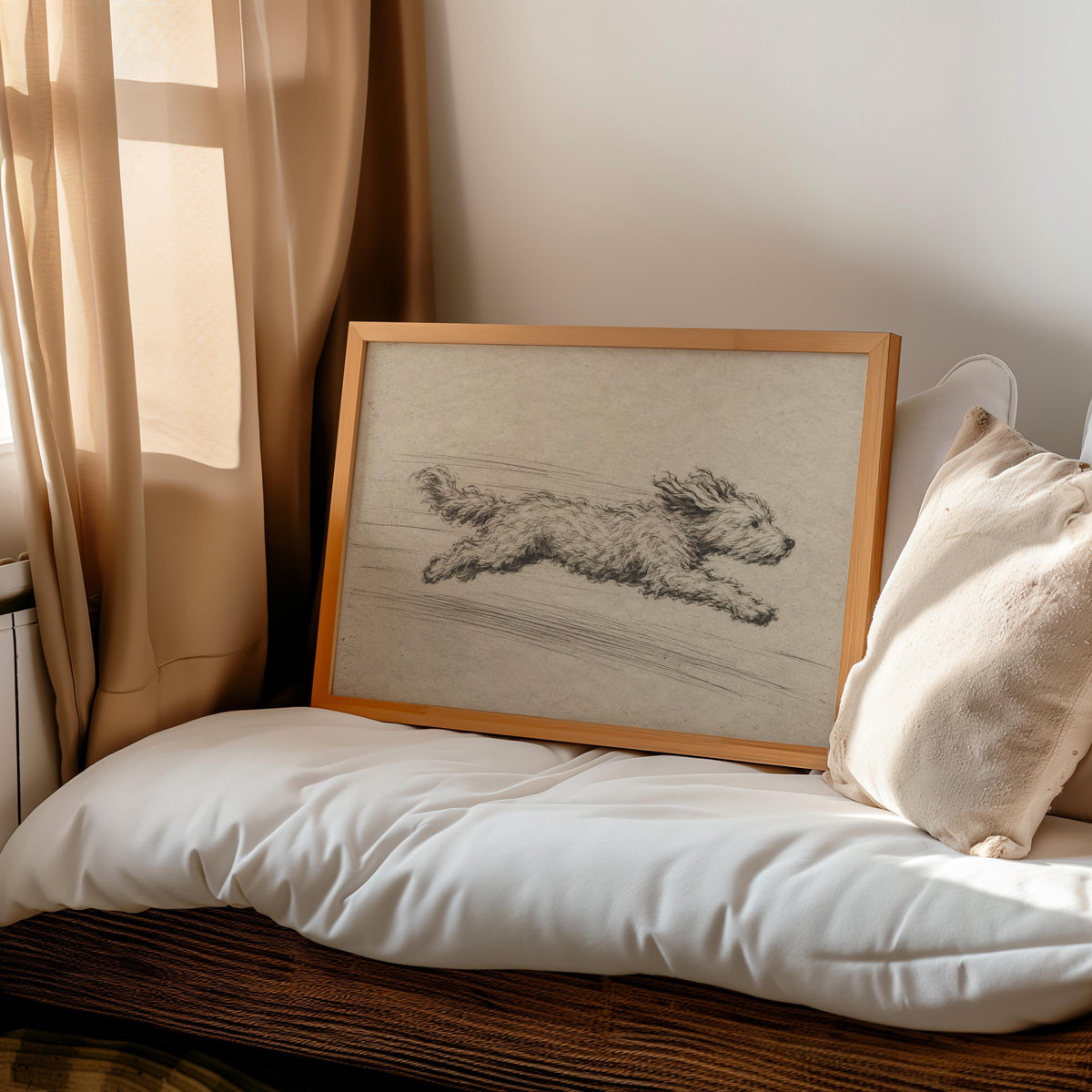 Goldendoodle Zoomies Print, Funny Dog Wall Art, Vintage Dog Sketch Poster, Antique Pet Decor, Playful Goldendoodle Gift, Dog Lover Print