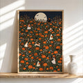 Pumpkin Patch Halloween Harvest Print, Whimsical Ghost Wall Art, Autumn Fall Poster, Folk Illustration, Spooky Season Gift, Kids Room Decor