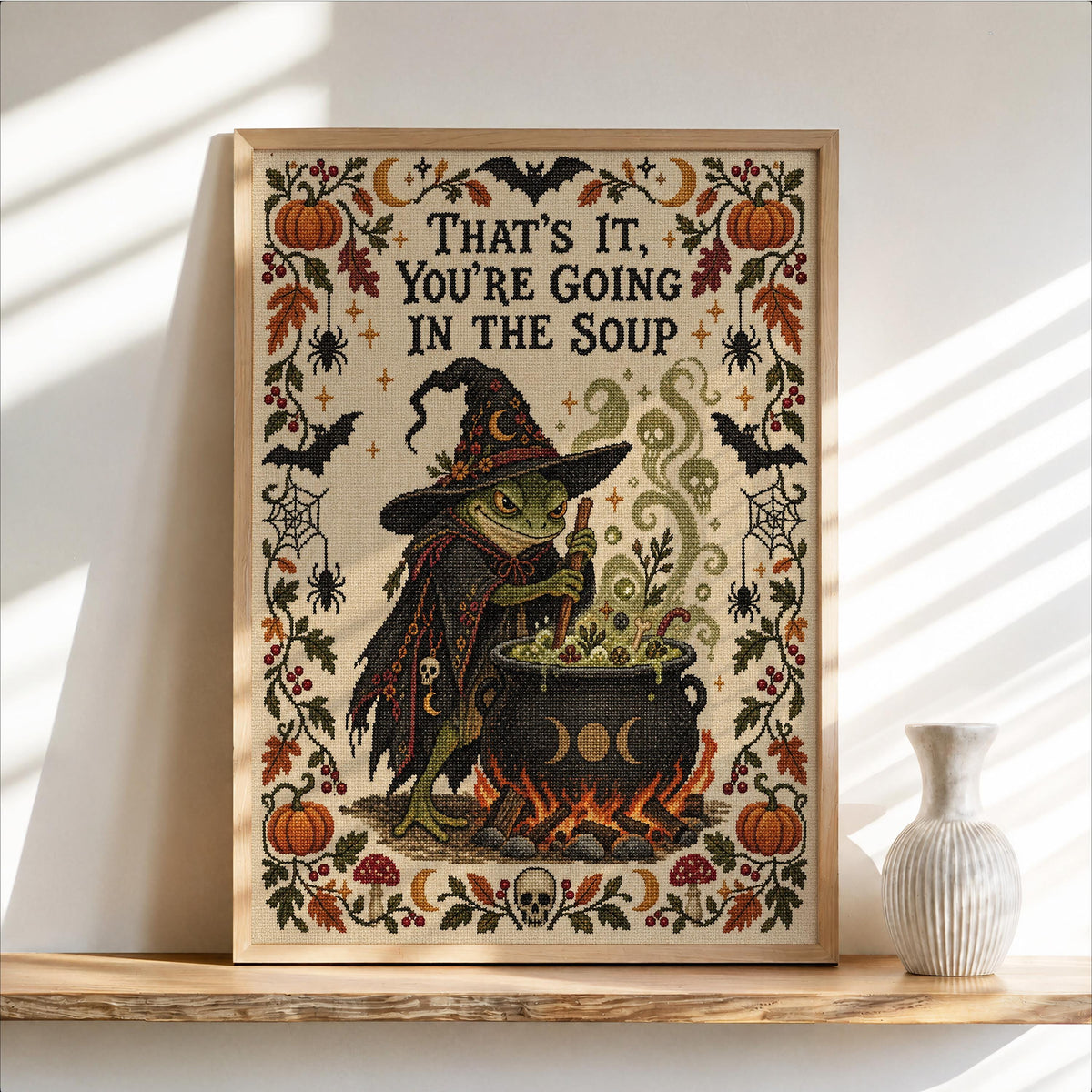 That's It You're Going in the Soup Print, Funny Frog Witch Halloween Wall Art, Vintage Spooky Season Poster, Autumn Fall Decor, Witchy Gift