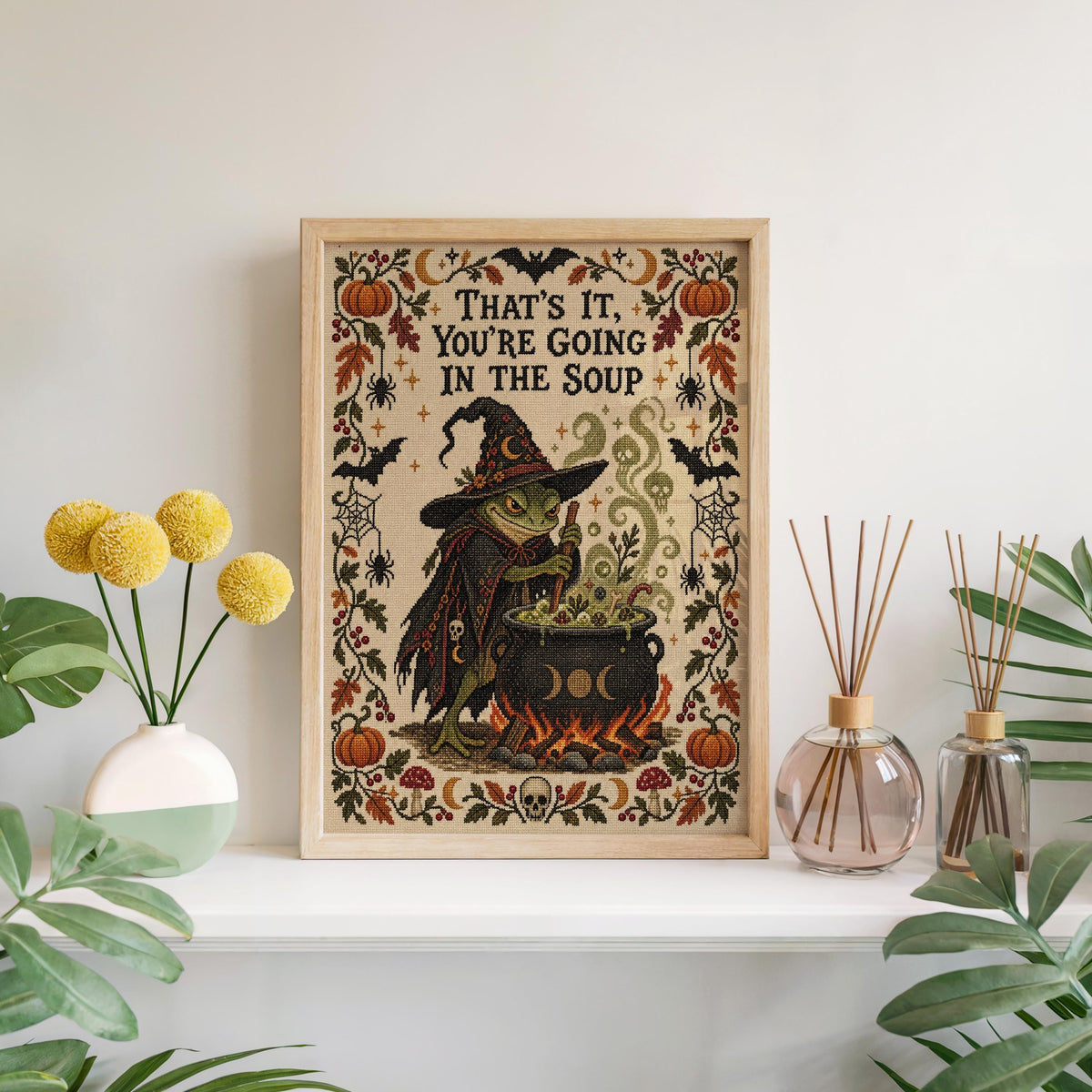 That's It You're Going in the Soup Print, Funny Frog Witch Halloween Wall Art, Vintage Spooky Season Poster, Autumn Fall Decor, Witchy Gift
