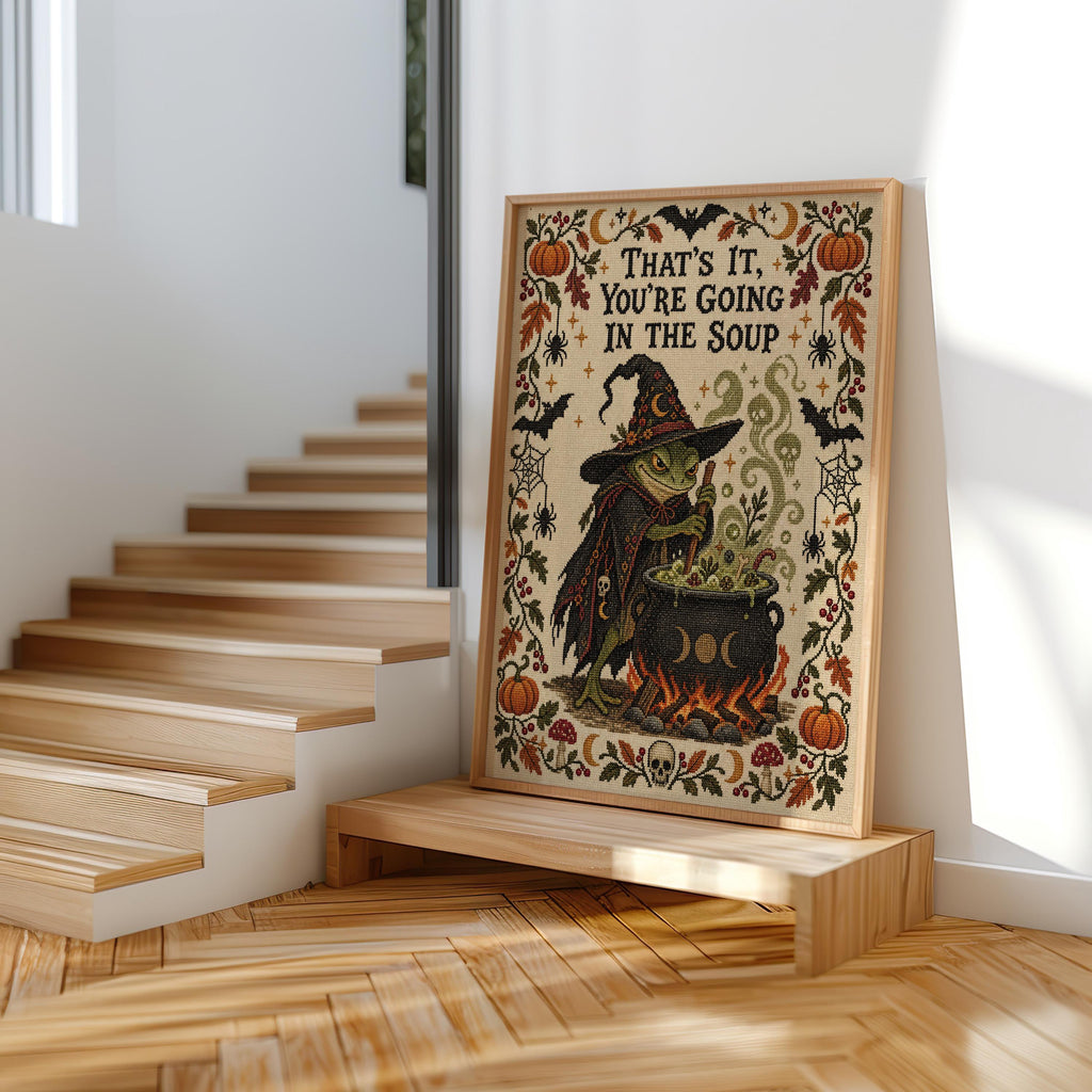 That's It You're Going in the Soup Print, Funny Frog Witch Halloween Wall Art, Vintage Spooky Season Poster, Autumn Fall Decor, Witchy Gift