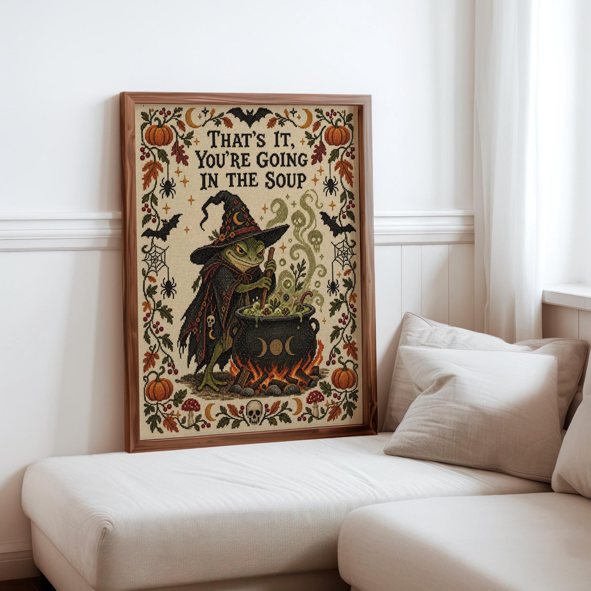 That's It You're Going in the Soup Print, Funny Frog Witch Halloween Wall Art, Vintage Spooky Season Poster, Autumn Fall Decor, Witchy Gift
