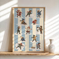 Vintage Winter Children Wall Art, Victorian Snow Day Print, Blue Stripe Nursery Christmas Decor, Retro Holiday Pattern Poster