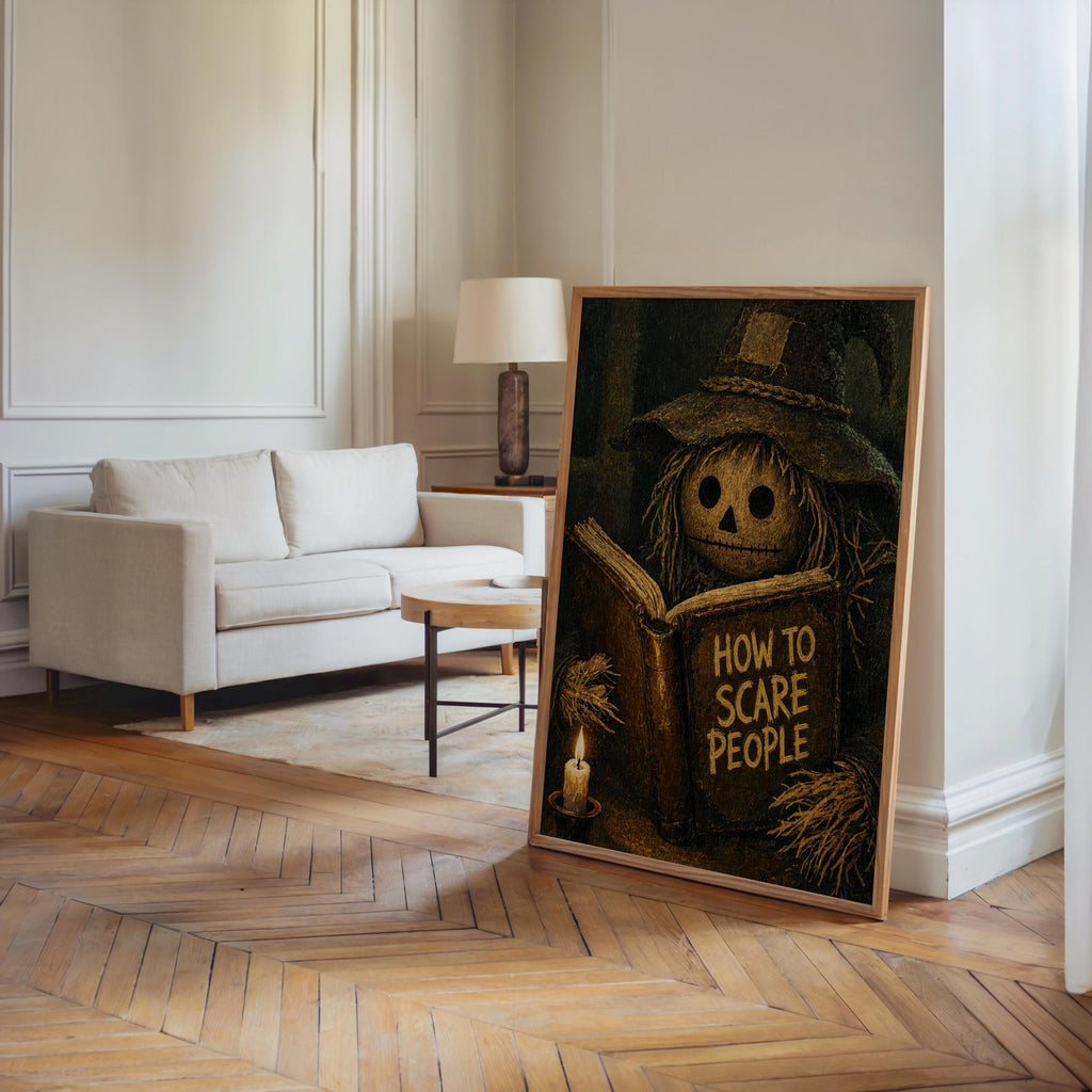 Scarecrow Reading Book Wall Art, Dark Academia Halloween Print, Moody Vintage Gothic Autumn Decor, Funny Spooky Season Poster