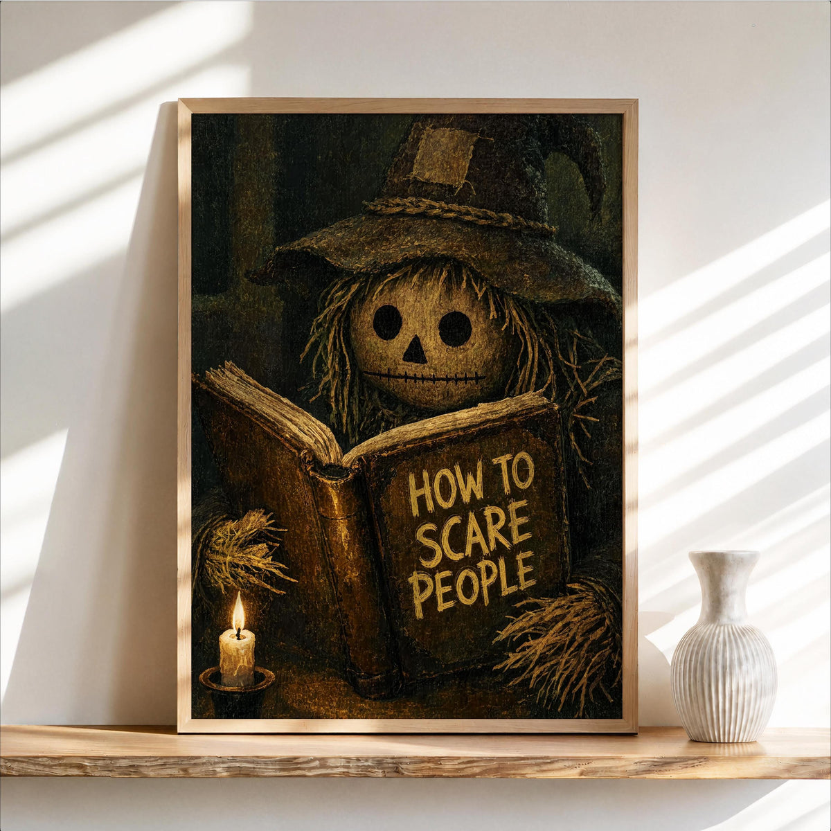 Scarecrow Reading Book Wall Art, Dark Academia Halloween Print, Moody Vintage Gothic Autumn Decor, Funny Spooky Season Poster